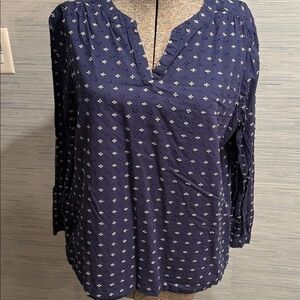 Time and Tru Navy Blue Blouse with White Pattern